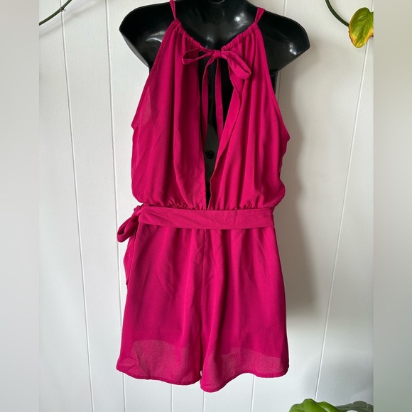 Lulu's Pink Chiffon Skort Romper | Size Small - Picture 4 of 4